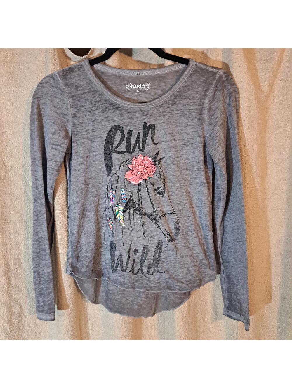 Mudd Girls Long Sleeve Gray Graphic Tee Size 10